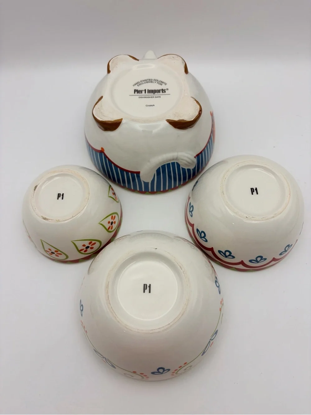 Pier 1 Imports Elephant Nesting Measuring Bowl Set Hand Painted Dolomite 4 Pc